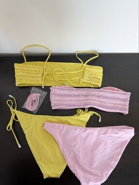 Smocked Two-Piece Bikini Set in Yellow & Pink